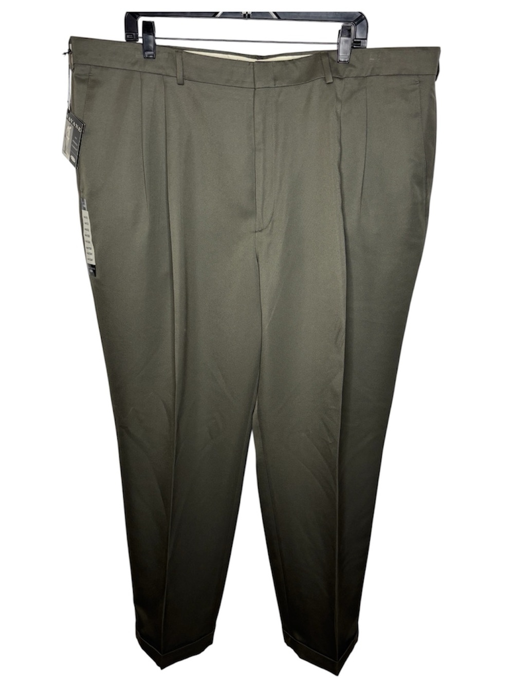 Savane Dress Pants 44x32 Mens Olive Green Pleated Cuffed Micro-Denier Classic